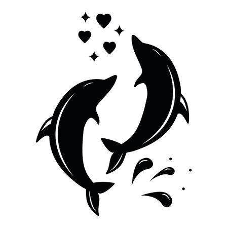 Two silhouettes of a Dolphin on a background of patterns, isolated vector iconのイラスト素材