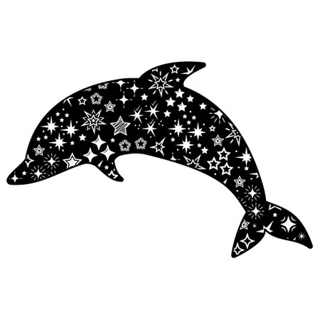 Dolphin silhouette with star pattern, isolated vector iconのイラスト素材