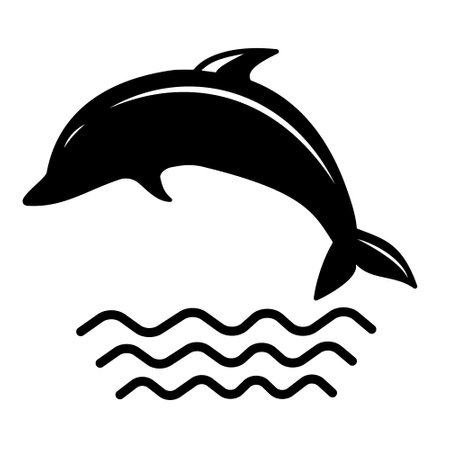 Black and white vector illustration of dolphin jumping on the wave.のイラスト素材
