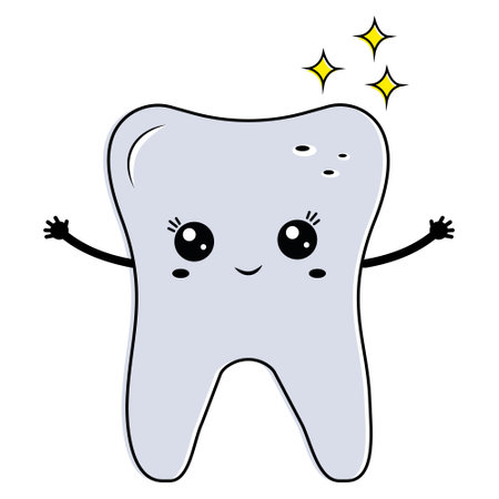 Isolated kawaii tooth, color vector illustration for children, cartoon styleのイラスト素材
