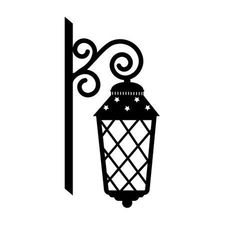 Vintage street lamp, black silhouette, vector isolated illustrationのイラスト素材