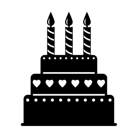 Festive dessert, cake with candles, Black silhouette. Vector illustration, icon.のイラスト素材