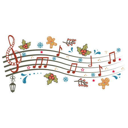 Festive Christmas notes with gingerbread men and Christmas trees, vector illustration.のイラスト素材