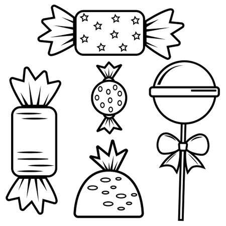Doodle-style candy set, black outline.のイラスト素材