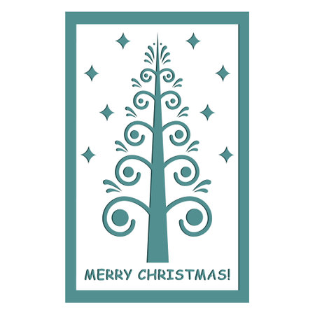 Christmas card template with a Christmas tree in the cutting styleのイラスト素材