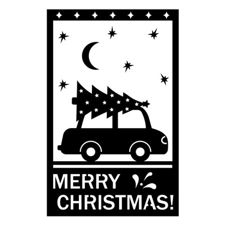 Christmas tree by car, Isolated vector illustration, Postcard Stencil, Laser cutting.のイラスト素材