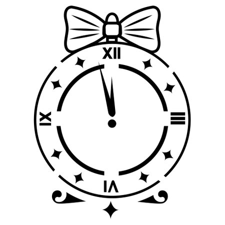 Christmas clock, isolated vector illustration black outlineのイラスト素材