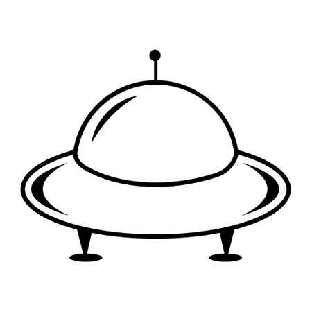 Space transport UFO black outline. World UFO Day, doodle-style vector illustration, coloring book.のイラスト素材