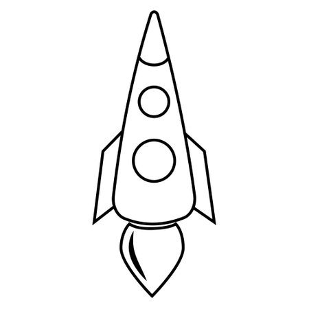 The launch vehicle icon has a black outline. A toy rocket takes off, spewing smoke. in the doodle style, coloring bookのイラスト素材
