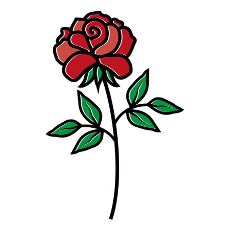 Isolated rose flower, color vector illustration with outline on white backgroundのイラスト素材