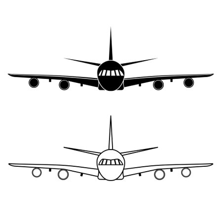 Airplane in the sky isolated vector illustration black outline, doodle, iconのイラスト素材