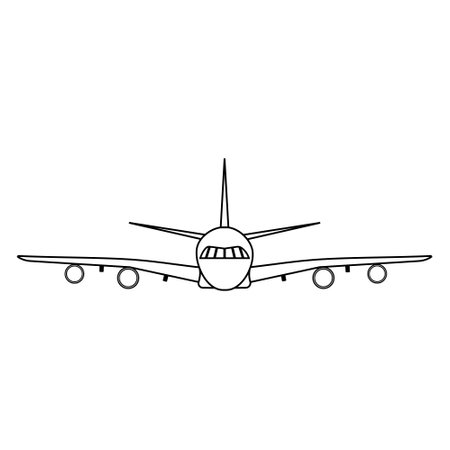 Airplane in the sky isolated vector illustration black outline, doodle, iconのイラスト素材