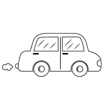 Car isolated on a white background, black outline, doodle-style vector illustration, coloring bookのイラスト素材