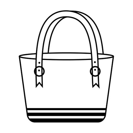 Womens beach bag isolated on a white background, black outline, vector illustration in doodle style, coloringのイラスト素材
