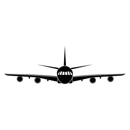 Airplane in the sky isolated vector illustration black outline, doodle, iconのイラスト素材