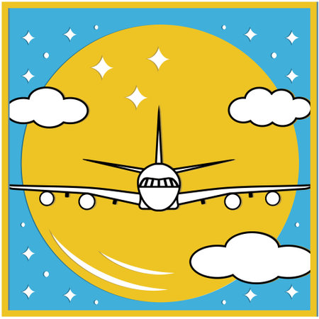 Postcard airplane in the sky against the background of the sun, papercut, file cuttingのイラスト素材