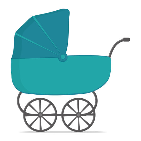 Baby stroller in blue, isolated cartoon-style illustrationのイラスト素材