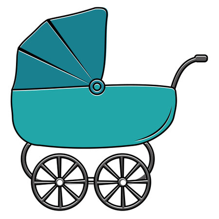 Baby stroller in blue, isolated cartoon-style illustrationのイラスト素材