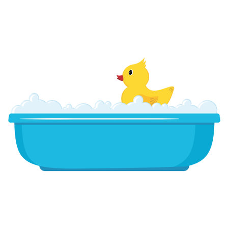 A rubber duck. A childrens bathing toy. Inflatable cute duck in the bathroom. A separate illustration.のイラスト素材