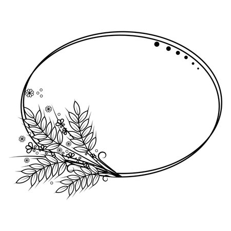 Botanical autumn frame made of wheat ears, black outlineのイラスト素材