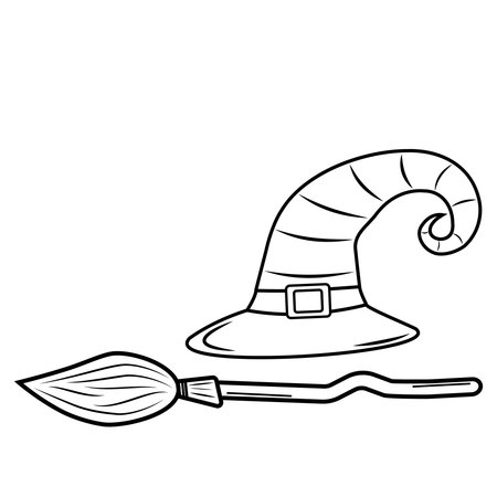Vector illustration with a witchs hat and broomのイラスト素材