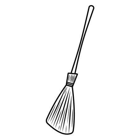 Broom magic. A vehicle for the witch. Element of witchcraft. Symbol of magic. Tattoo broomstick or print for Halloween or all saints  day. Vector illustration for the holidayのイラスト素材