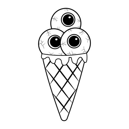 Terrible Halloween Ice Cream with eyes, black outlineのイラスト素材