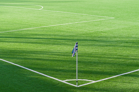 Synthetic football field with corner flag markingの写真素材