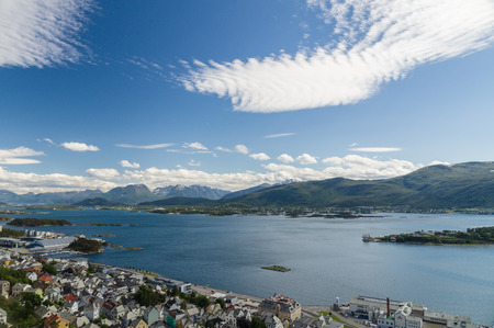 Sunny Alesund city view from Aksla mountain Norwayの写真素材