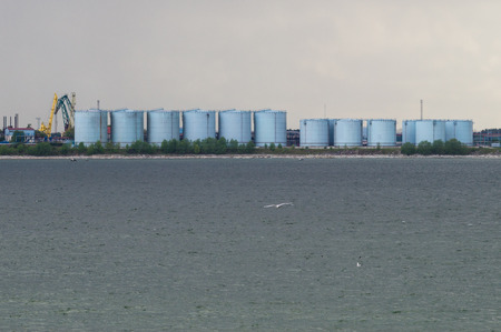 Tanks of oil terminal harborの写真素材