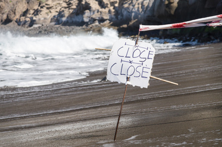 Warning sign  beach is closedの写真素材