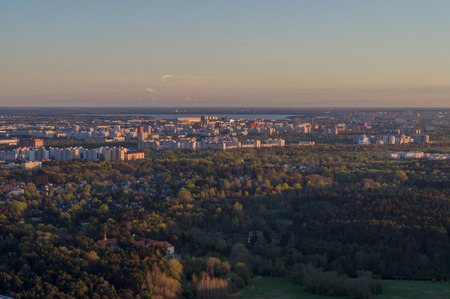 Sunset over Tallinn city residential area aerial viewの写真素材