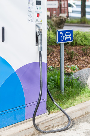 Electric car charging station closeupの写真素材