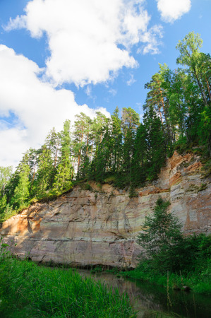 Sandstone outcrops of Taevaskoda against blue sky, Estoniaの写真素材