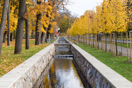 Scenic canal in Kadriorg park on fall time, Tallinn, Estoniaの写真素材