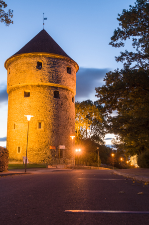 Kiek in de Kok, medieval fortification tower by night, Tallinn, Estoniaのeditorial素材