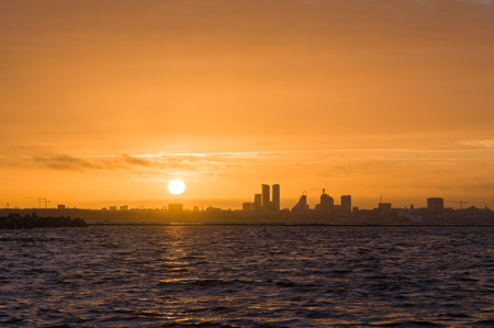 Silhouette of Tallinn city before sunset, Estoniaの写真素材