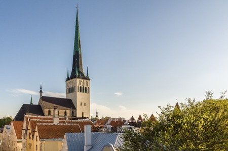 St. Olav church and tower in Old town of Tallinn, Estoniaの写真素材
