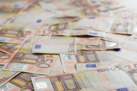 Fifty euro banknotes side-view background, selective focusの写真素材