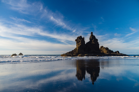 Rocks on coast of Benijo beach or Playa de Benijo, Tenerife island, Spainの写真素材
