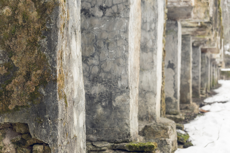 Exterior of abandoned industrial construction, blurred backgroundの写真素材