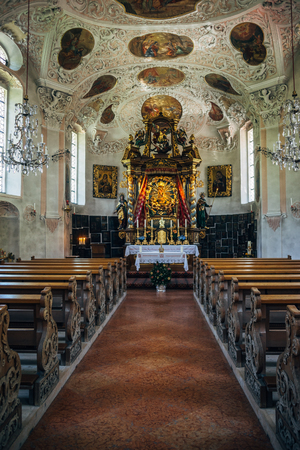 BERCHTESGADEN, GERMANY - AUGUST 26 2016: Baroque interior of Wallfahrtskirche Maria Gern, pilgrimage church near Berchtesgaden.のeditorial素材