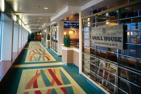 STOCKHOLM, SWEDEN - JAN 12, 2017: Grill House restaurant at the Baltic Queen cruise ferry operated by Tallink, one of the largest shipping companies in the Baltic Sea region.のeditorial素材