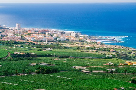 Puerto de la Cruz top view from mirador de Humboldt by sunny day, Tenerife island, Spainの写真素材