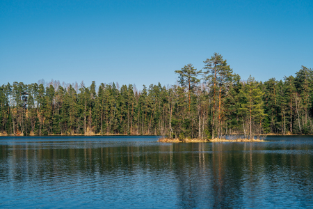 Paukjarv lake view by sunny spring day, Estoniaの写真素材