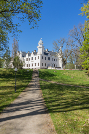 Neo-gothic style castle and manor park by sunny springtime day, Alatskivi, Estoniaのeditorial素材