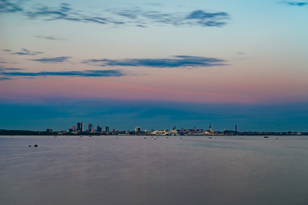 Beautiful cityscape of Tallinn by the summer night. Long exposureの写真素材