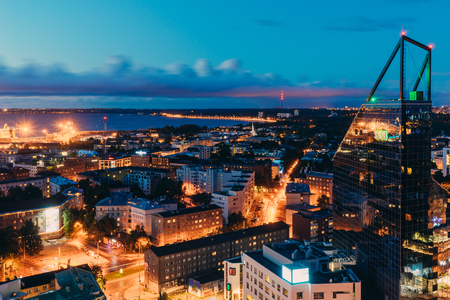 Tallinn, Estonia - December 13, 2017: Headquarter of SEB bank against modern architecture of city centre district.のeditorial素材