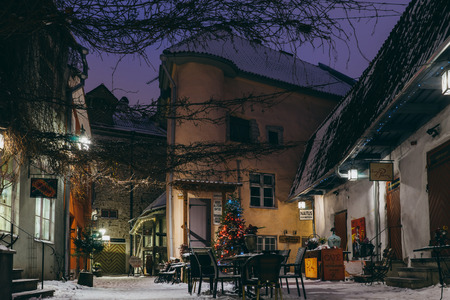 Tallinn, Estonia - January 7, 2017: Masters' Courtyard is home to the master craftsmen of the Old Town. Visitors can shop for handicrafts and jewellery, and sample heavenly confections created in the popular Chocolaterie Cafe.のeditorial素材