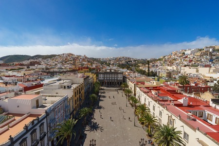 Panoramic view on Plaza Mayor of Santa Ana and colorful residential structures of Las Palmas city, Gran Canaria, Canary islands, Spainの写真素材